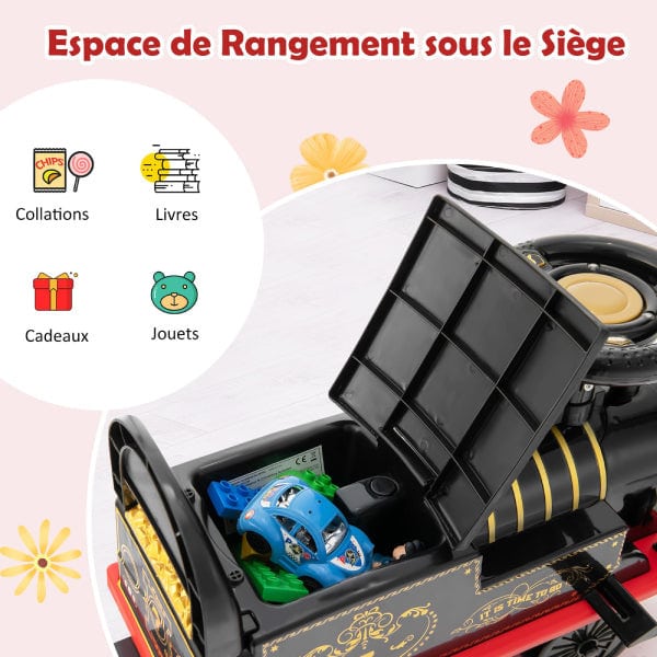 Train Électrique Enfant 6V avec Rails et 6 Roues – Noir