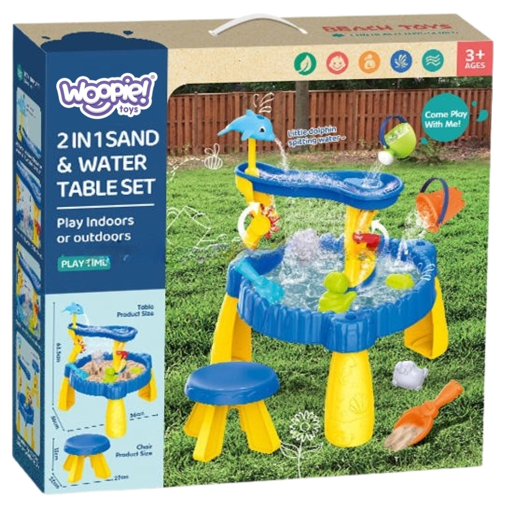 Woopie Table Jeu Sable et Eau XL 2-en-1 – Dauphin – 12 pièces