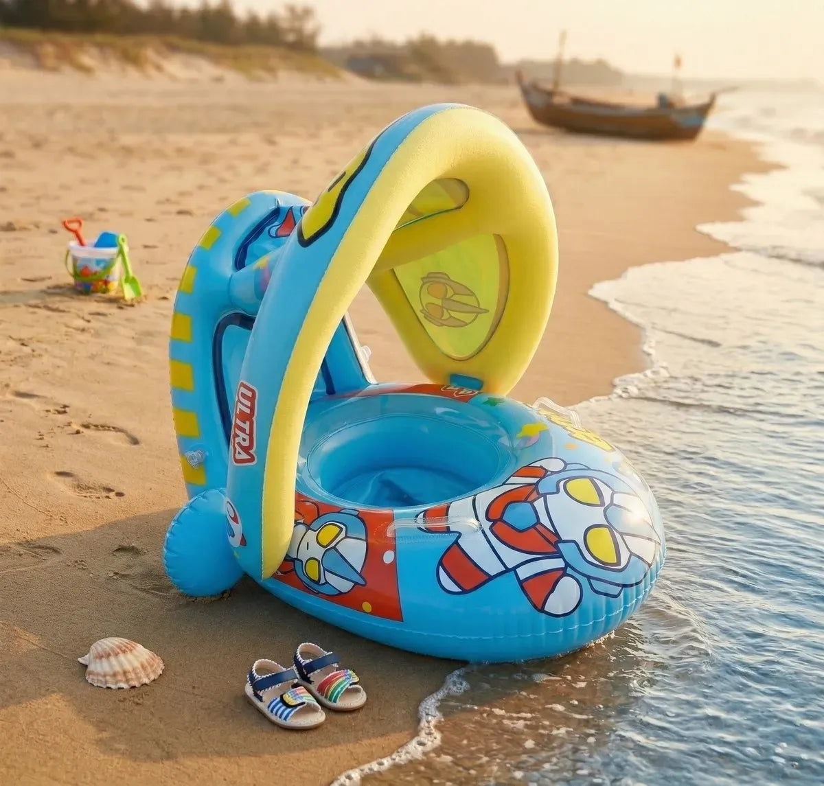 Bouée Gonflable Bébé avec Pare-Soleil Bleu – Baignades en toute sérénité