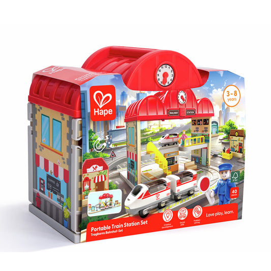 Hape Gare Ferroviaire Portable avec Circuit de Train en Bois