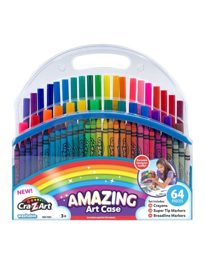 Mallette de coloriage 64 pièces - Crayons, feutres fins et pointe large