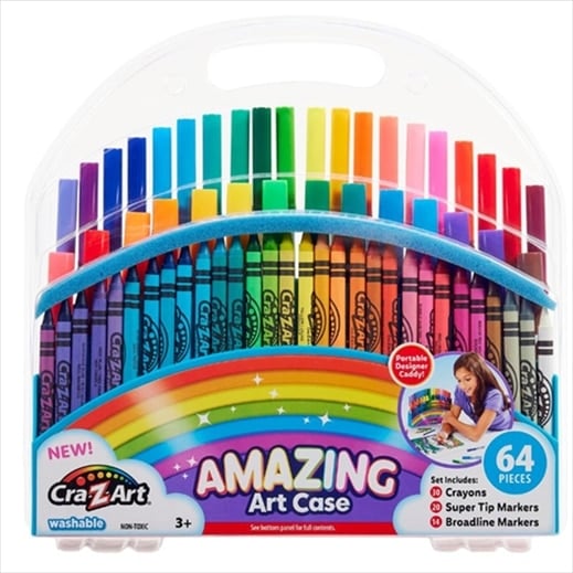 Mallette de coloriage 64 pièces - Crayons, feutres fins et pointe large
