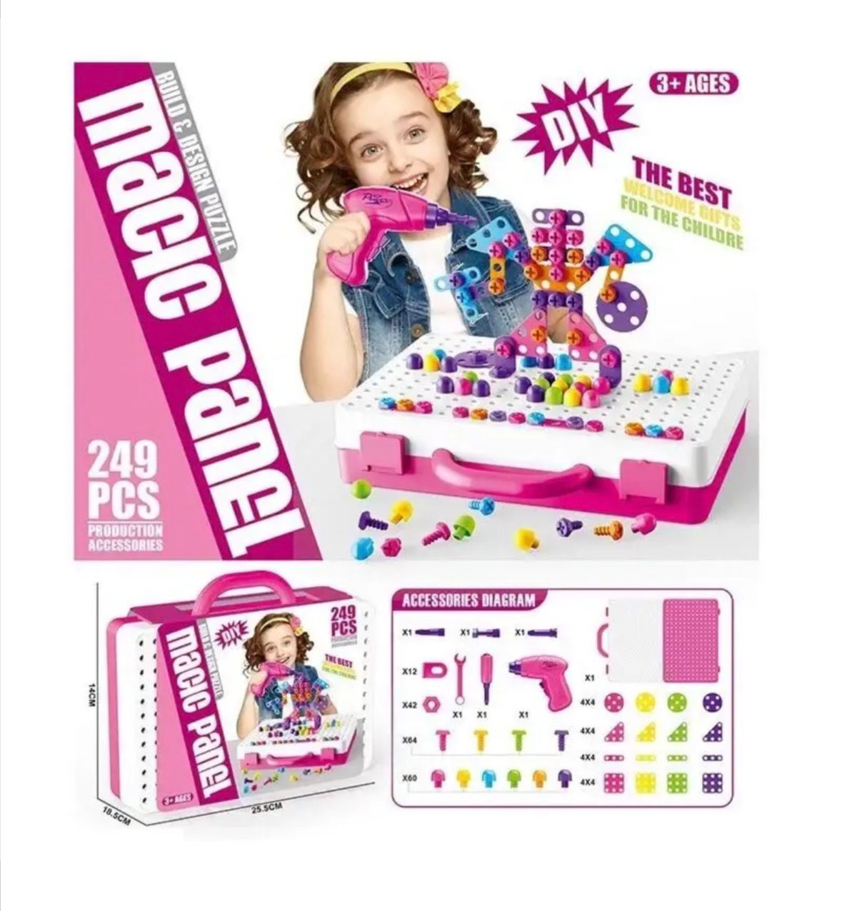 Magic Panel Rose – Puzzle à Visser 249 Pièces avec Mallette