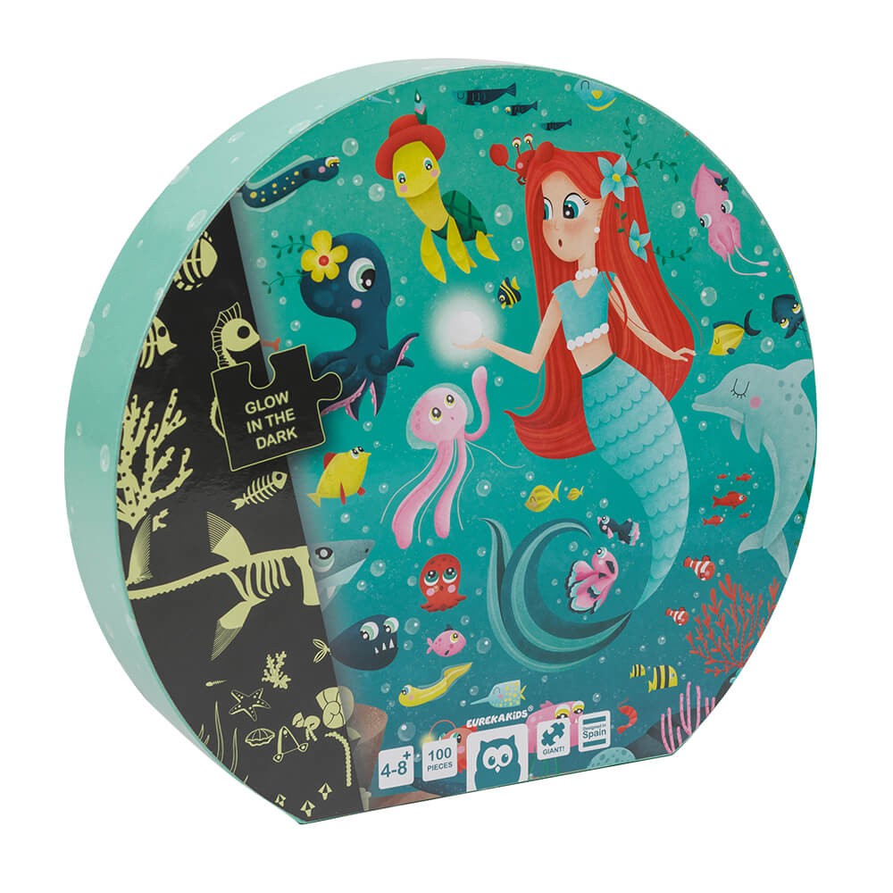 Puzzle Phosphorescent Sirènes 100 Pièces – Glow in the Dark, Boîte Ronde