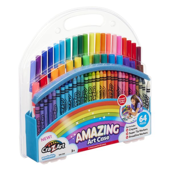 Mallette de coloriage 64 pièces - Crayons, feutres fins et pointe large