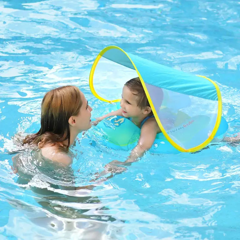Bouée Siège Bébé avec Auvent Pliable et Ballon Flottant