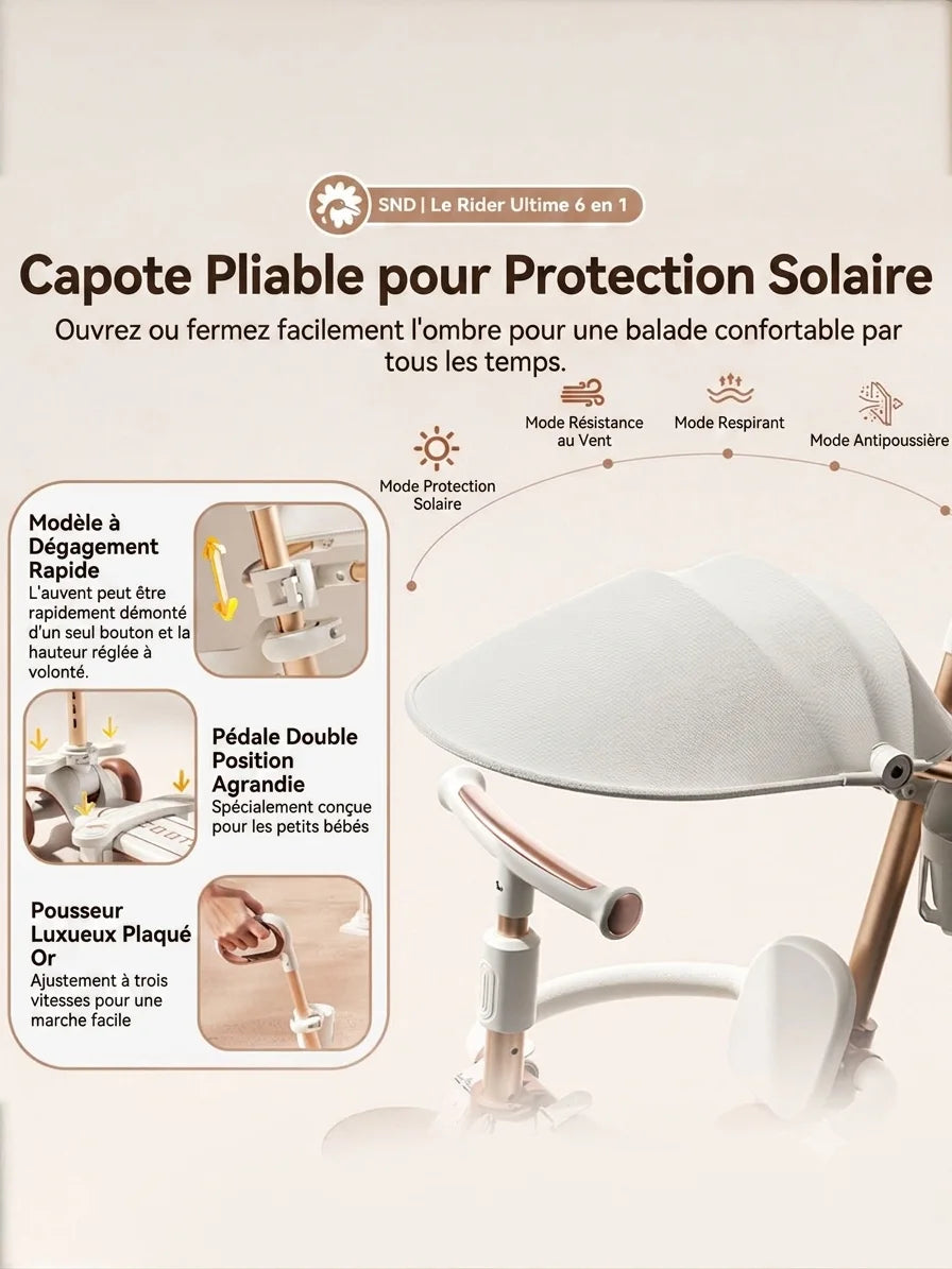 EvoRide™ – Trottinette Évolutive 5 en 1 avec Pare-Soleil
