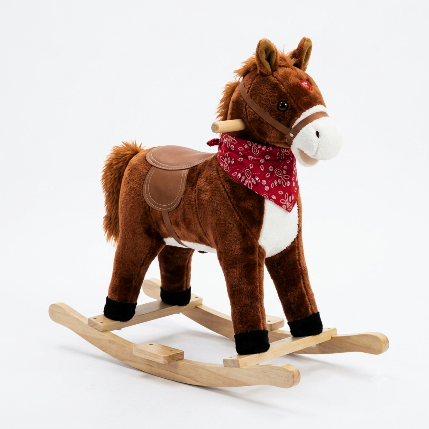 Petit cheval à bascule en peluche - Marron, format compact