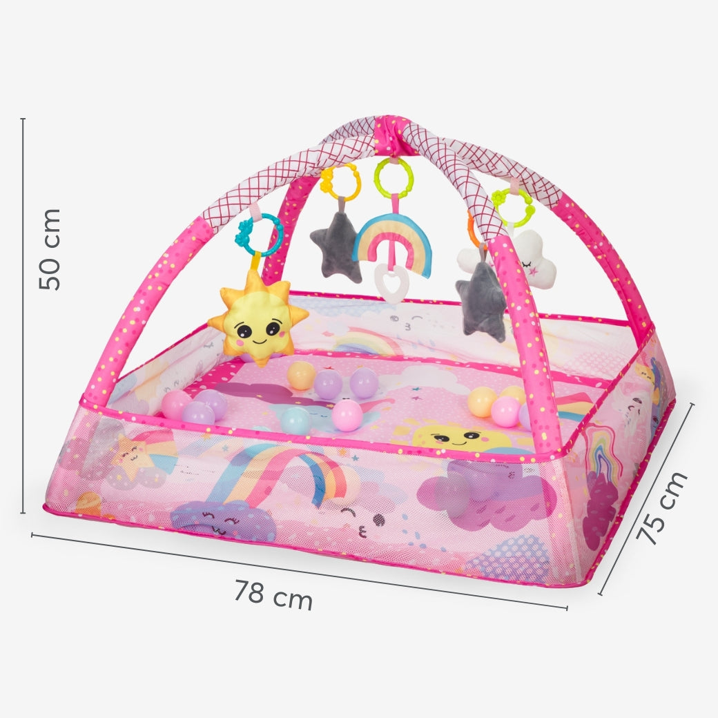 Tapis d’éveil avec 18 balles Pink Sky – KikkaBoo