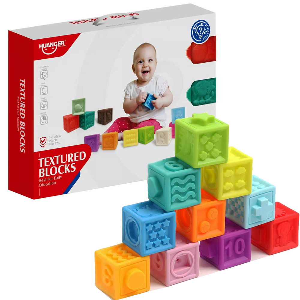 Ensemble de 12 Cubes Sensoriels Bébé – Huanger Textured Blocks