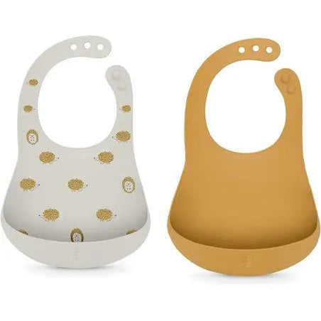 Suavinex Lot de 2 Bavoirs Silicone Imperméables et Ajustables avec Poche 4m+ Jaune