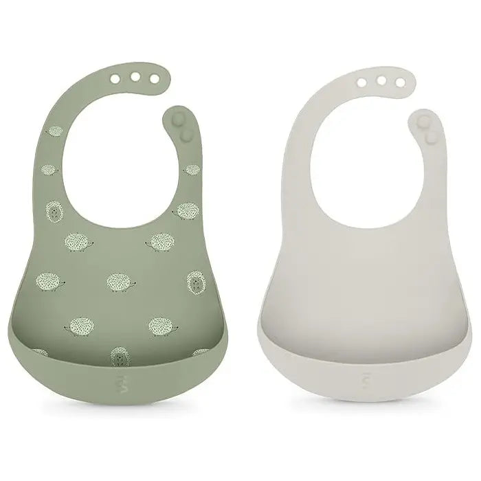 Suavinex Lot de 2 Bavoirs Silicone Imperméables et Ajustables avec Poche 4m+ Vert
