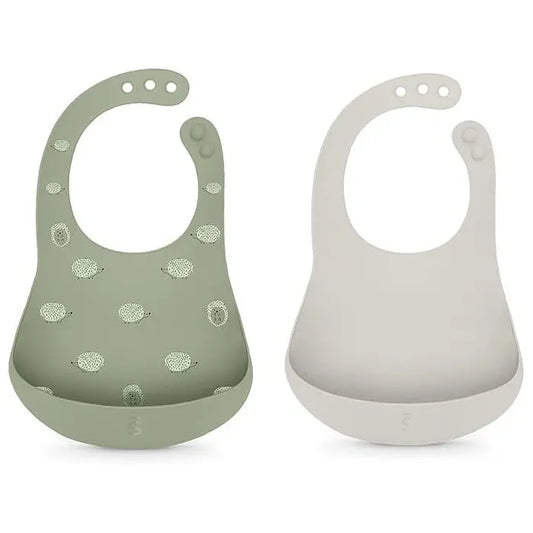 Suavinex Lot de 2 Bavoirs Silicone Imperméables et Ajustables avec Poche 4m+ Vert