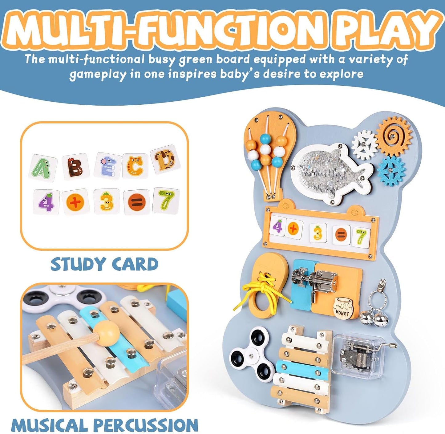 Tableau Sensoriel Montessori 10 en 1 en Bois pour Tout-Petits