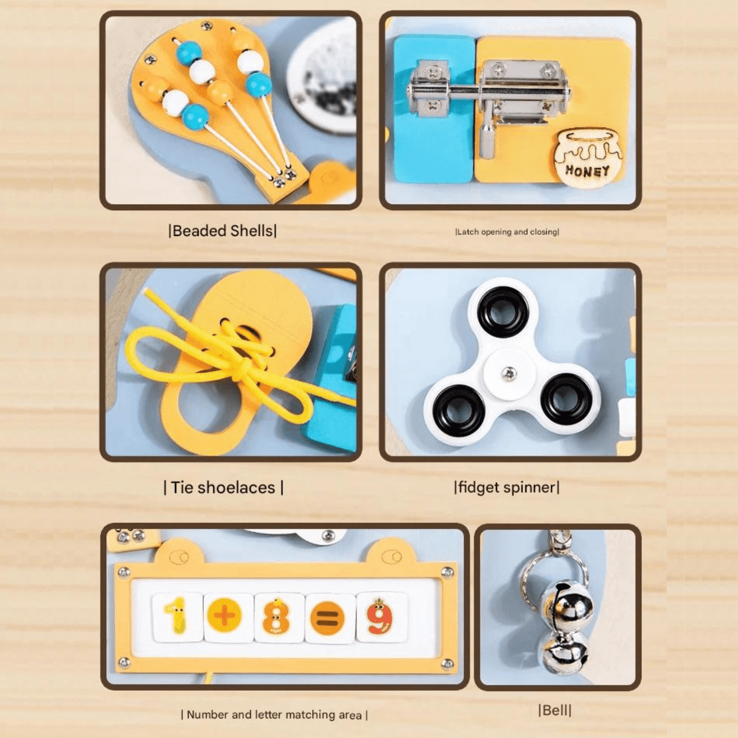 Tableau Sensoriel Montessori 10 en 1 en Bois pour Tout-Petits