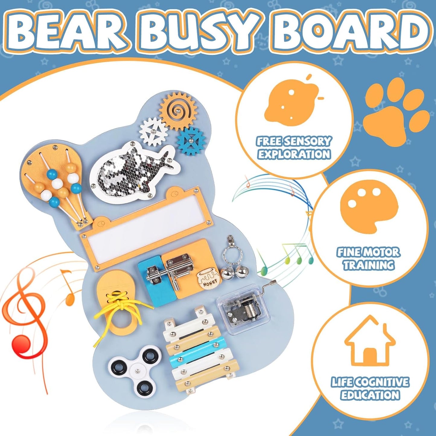 Tableau Sensoriel Montessori 10 en 1 en Bois pour Tout-Petits