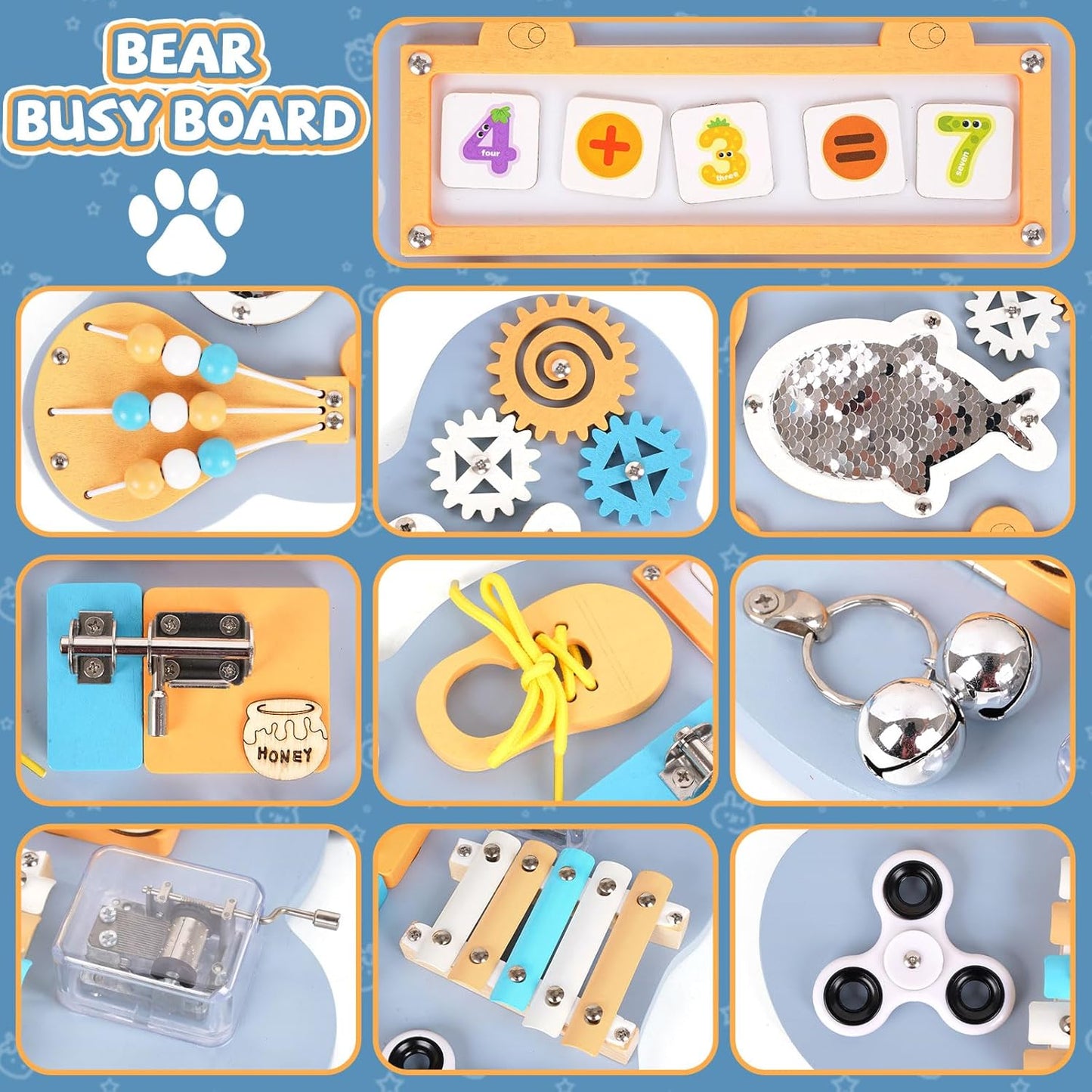 Tableau Sensoriel Montessori 10 en 1 en Bois pour Tout-Petits