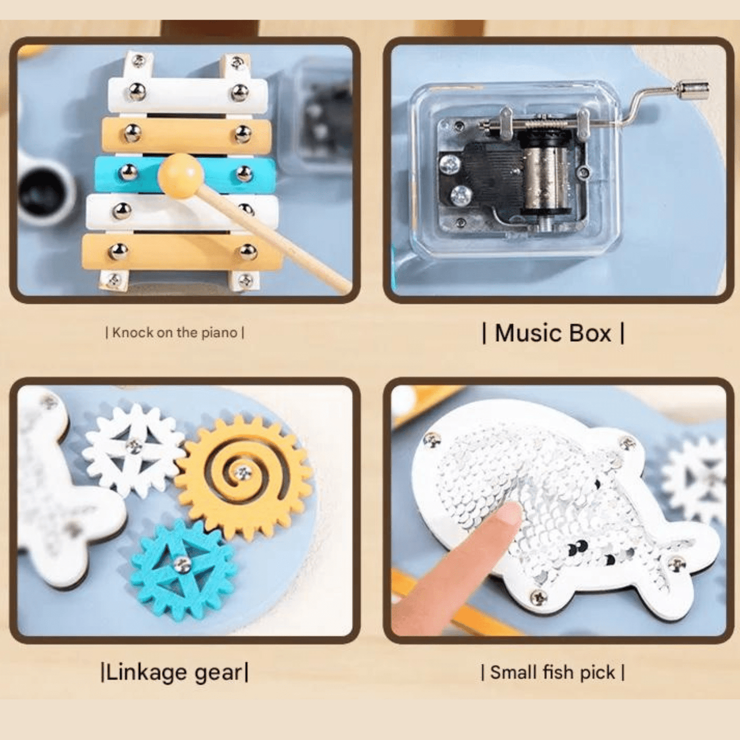 Tableau Sensoriel Montessori 10 en 1 en Bois pour Tout-Petits